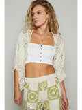 V-Neck Crochet Woven Roomy Fit Cardigan Top
