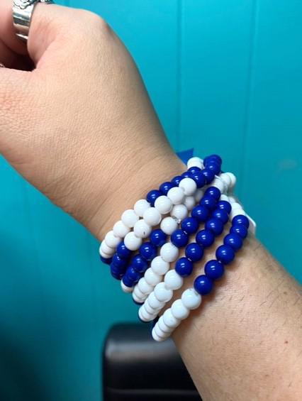 Blue and White Stretch Bracelets
