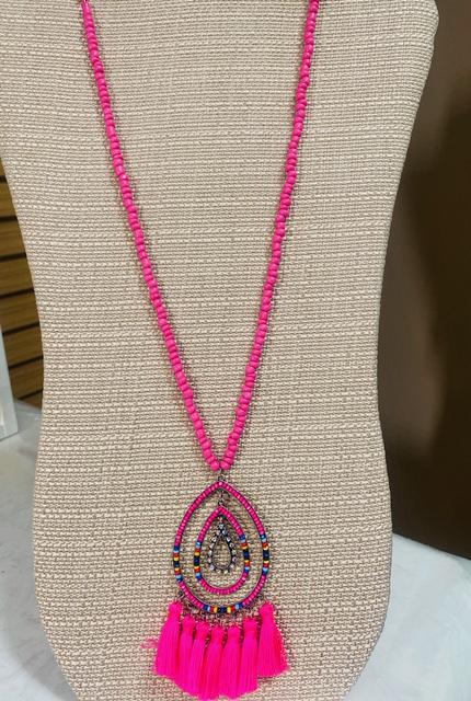 Pink Fringe Necklace
