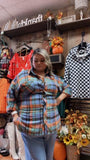Blue and Orange Plaid Top