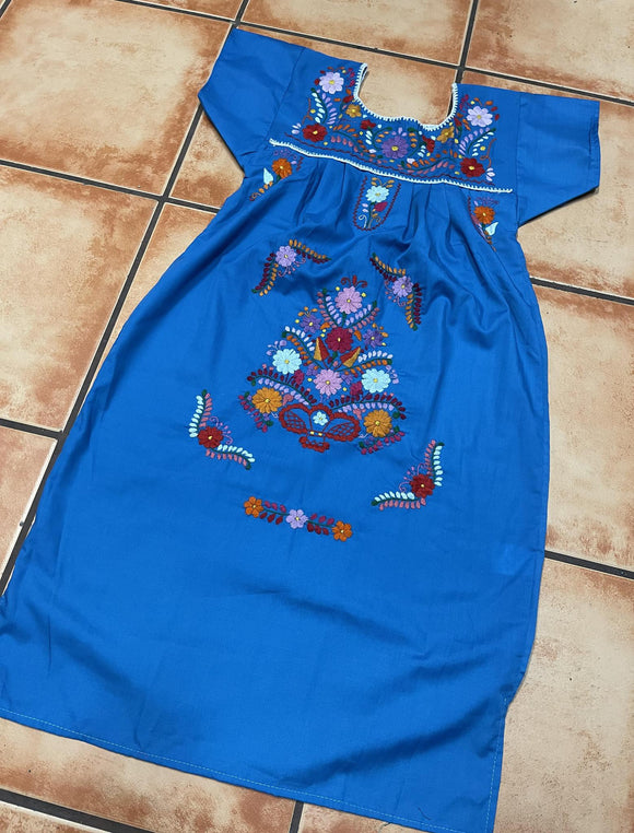 Blue Puebla Mexican Girls Dress