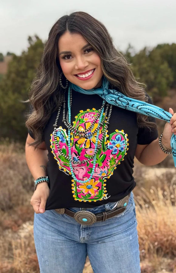 PINK FLORAL CACTUS TEE