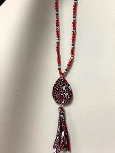 Red Animal Print Fringe Necklace