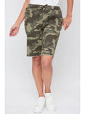 Camo Elastic Waist Bermuda with Fray