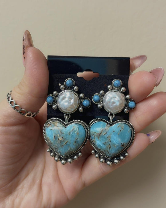 Heart with Pearl Western Fashion Earrings
