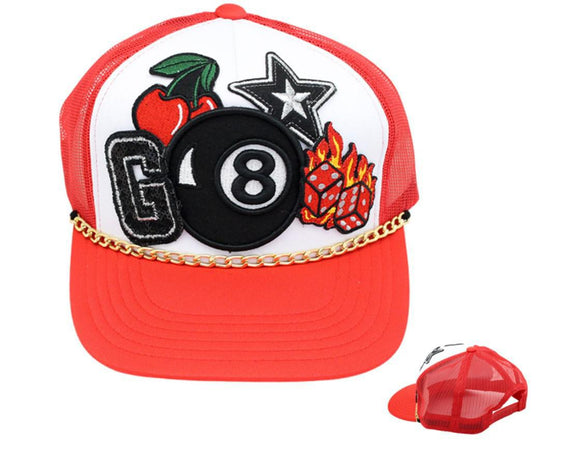 Red Cap With Eightball and Gold Chain