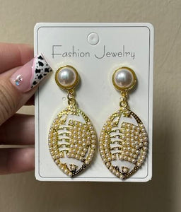 Gold and Pearl Football Earrings