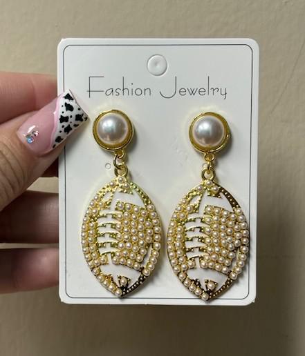 Gold and Pearl Football Earrings