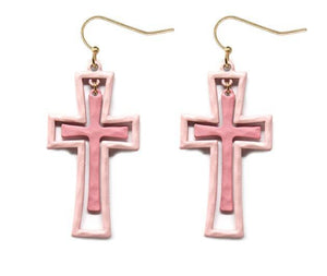 PINK CROSS EARRINGS
