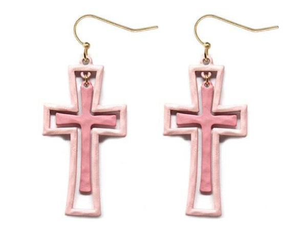 PINK CROSS EARRINGS