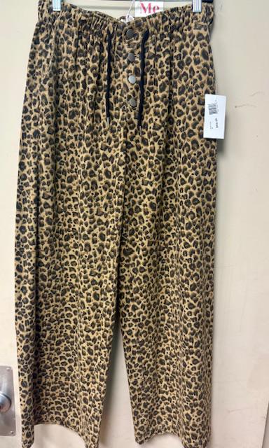 Wide Leg Leopard Pants With Drawstring
