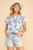 Blue Floral Optional Off Shoulder Printed Top
