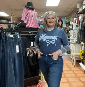 Heather Navy "Mama" Lace Tee