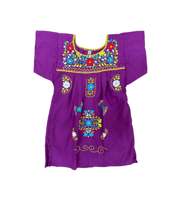 Magenta Puebla Girls Mexican Dress