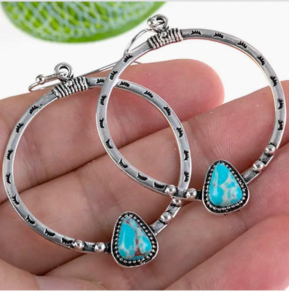 Alloy and Turquoise Round Earrings