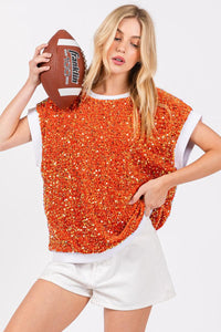 ORANGE AND WHITE SEQUIN TOP