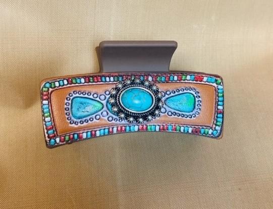 Western Embossed Leather Hair Claw Clip
