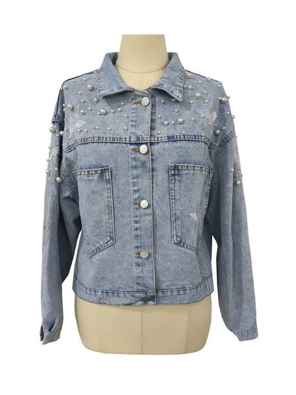 Western Pearl Stud Boxy Denim Jacket