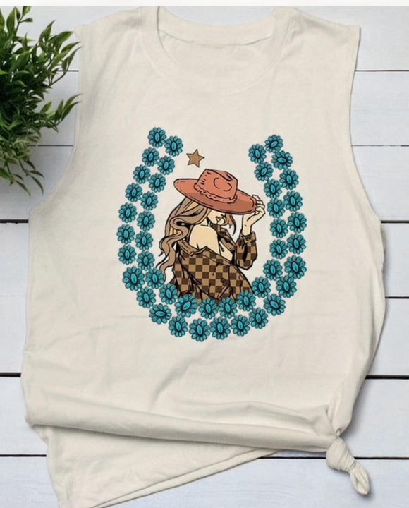 Cowgirl Turquoise Graphic Tank