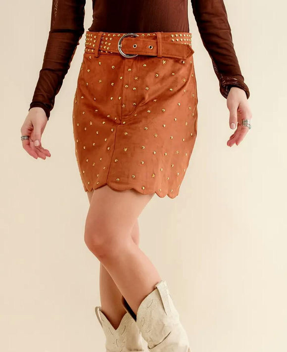 Suede Western Belted Mini Skirt