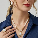 Pearl Baroque Pendant Necklace Earrings Ring Jewelry Set