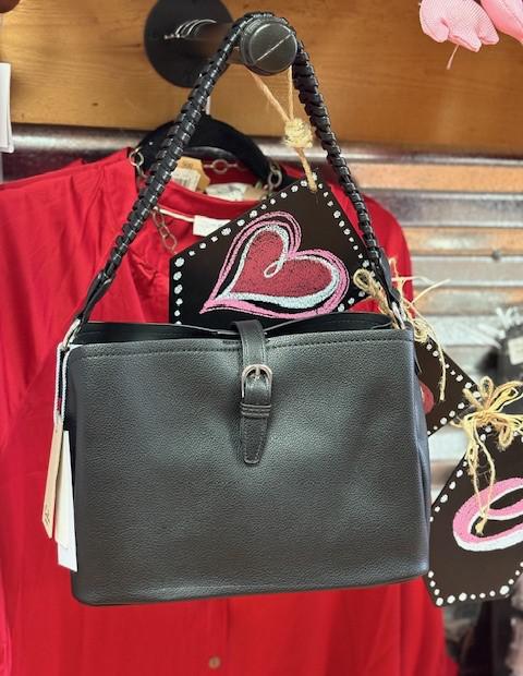 Black Braided Buckle Hobo Bag