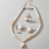 Pearl Baroque Pendant Necklace Earrings Ring Jewelry Set