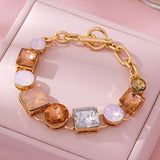 Pastel Multi-Crystal Gold Link Toggle Bracelet