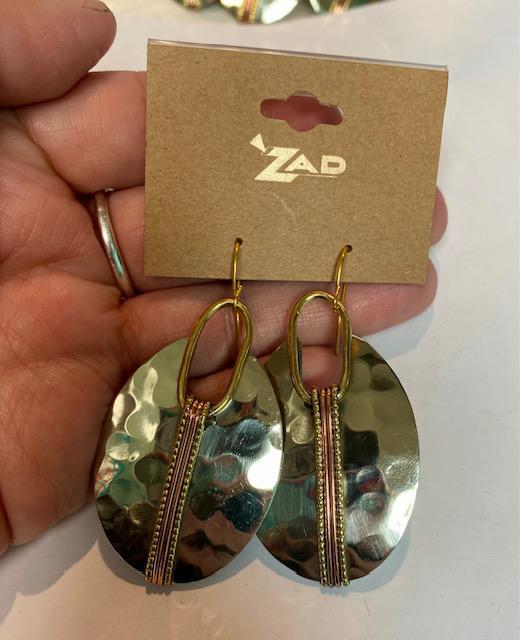Mixed Metal Hammered Silver Oval Earrings