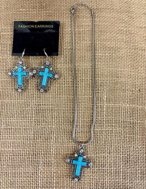 Turquoise Cross Necklace Set