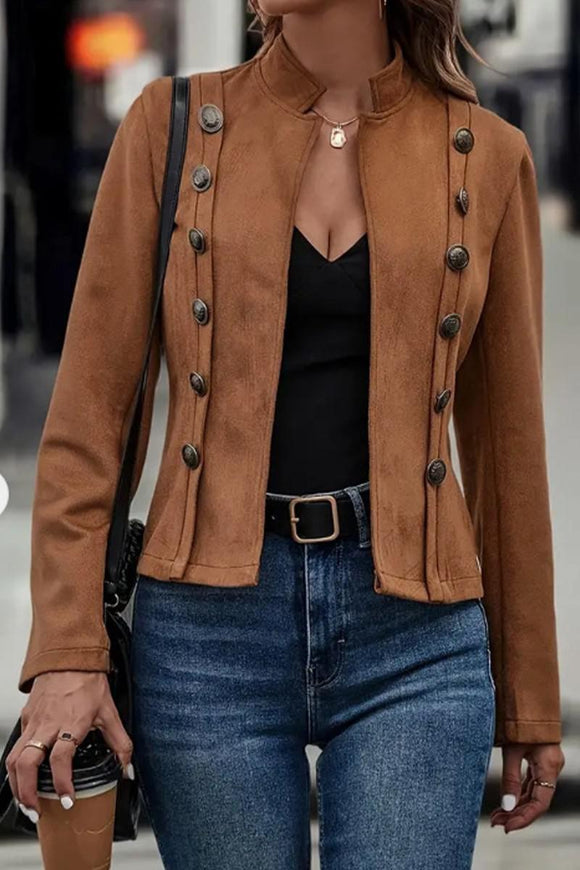 Suede Double-breasted Stand Collar Jacket