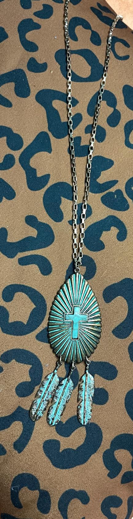 Bronze Necklace With Turquoise Cross