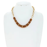 Bohemian Wooden Disc Beaded & Chain Necklace