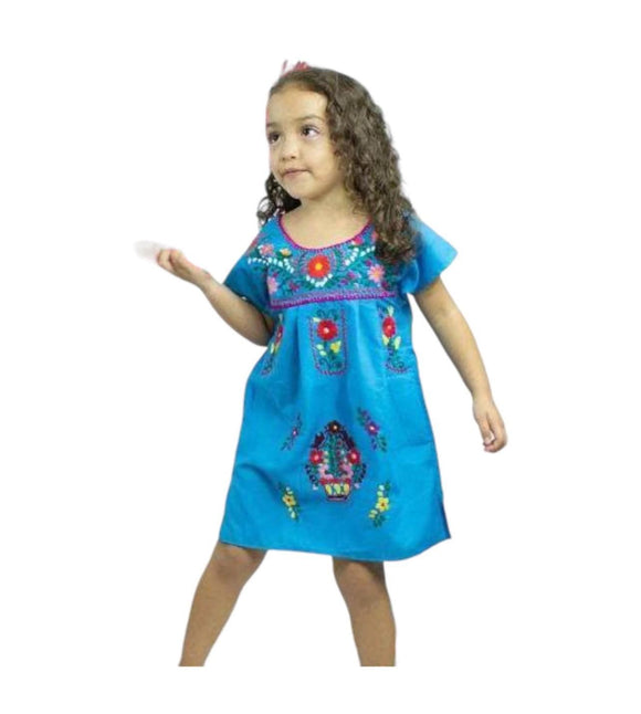 Turquoise  Puebla Mexican Dress