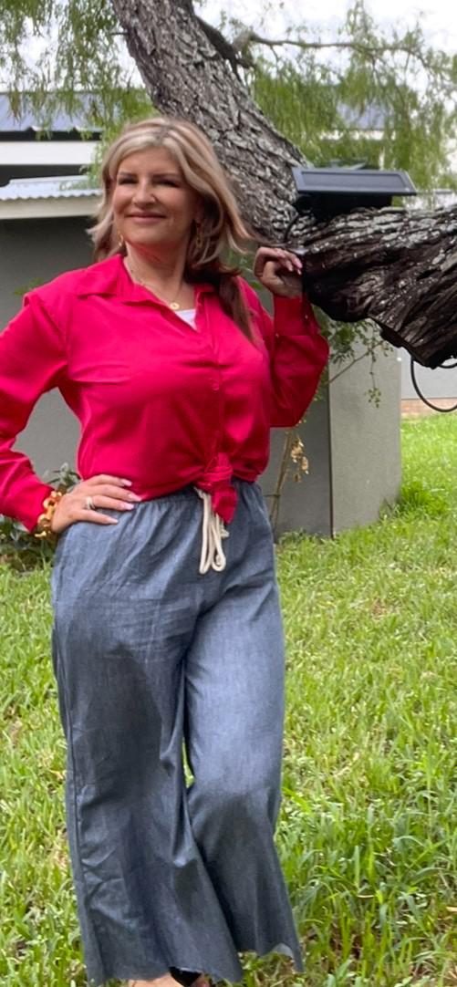 Washed Pinstriped Wide Leg Pants