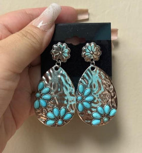 Silver Turquoise Flower Earring