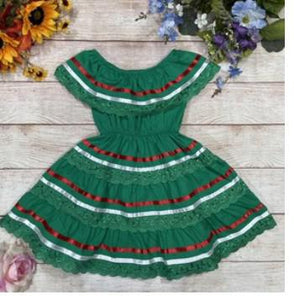 Little Girls Green Mexican Dress