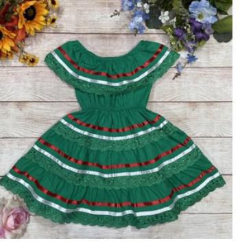 Little Girls Green Mexican Dress