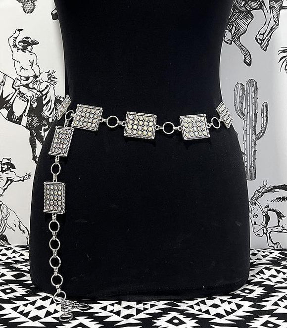 Square Western AB Stone Concho Belt