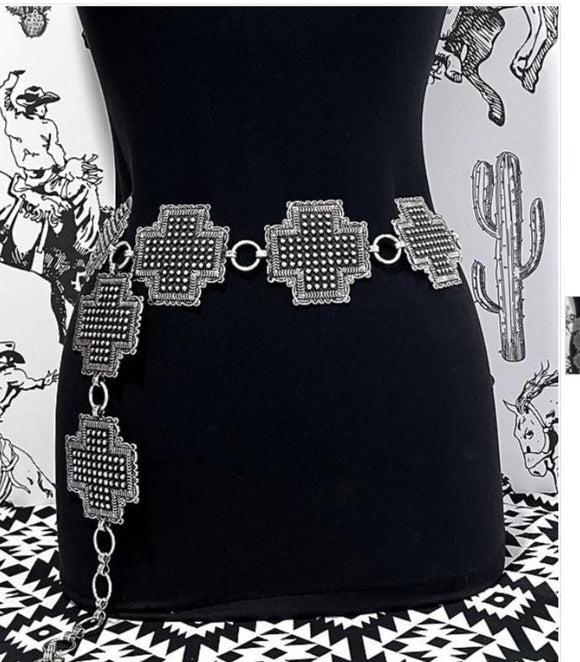 Silver Burnish Cross Concho Belt
