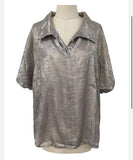 Smart Metallic Textured Short Sleeve Blouse Pullover