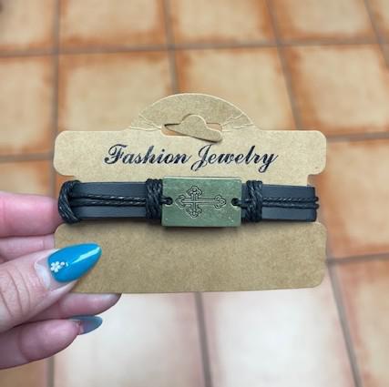 Cross Leather Thread Bracelet