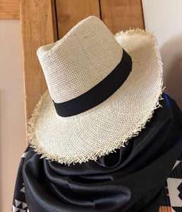 Black Band Straw Fedora Hat