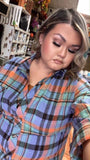 Blue and Orange Plaid Top