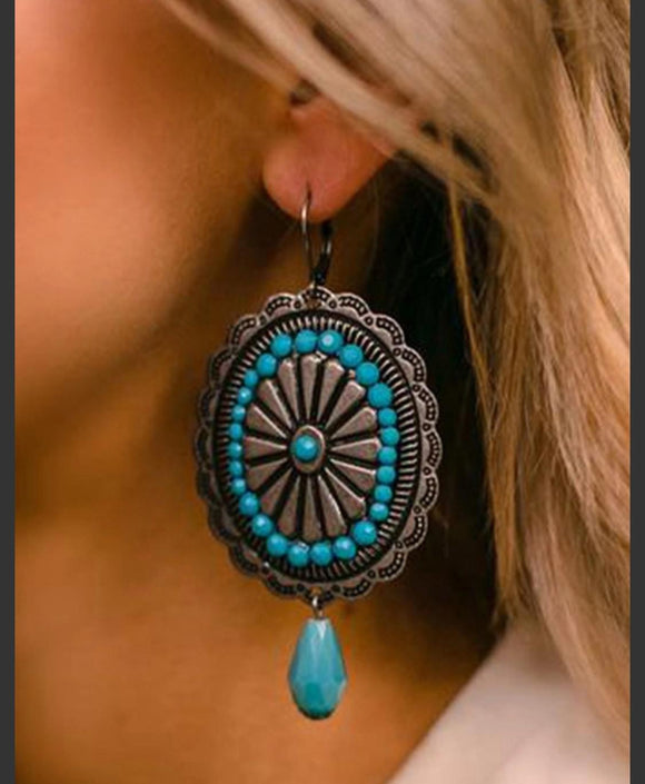 Retro Turquoise Oval Drop Earrings