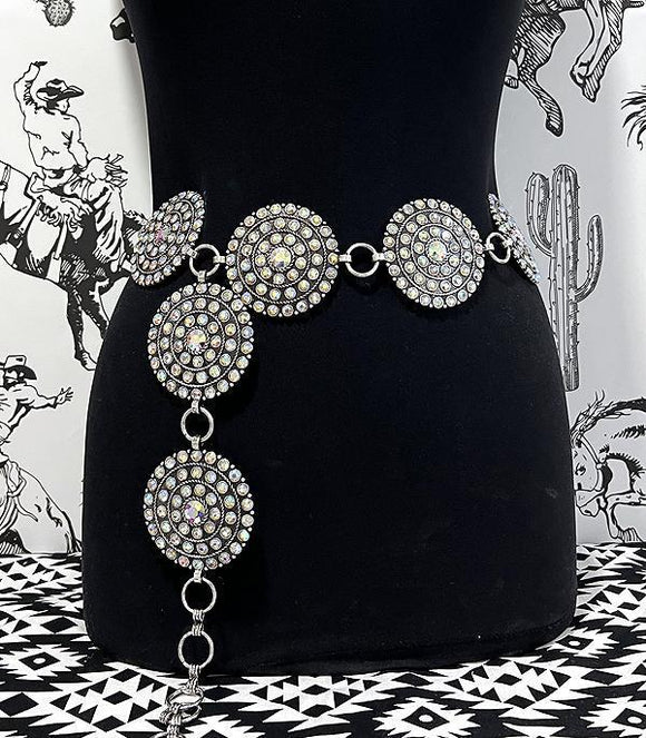 Western AB Stone Round Concho Belt