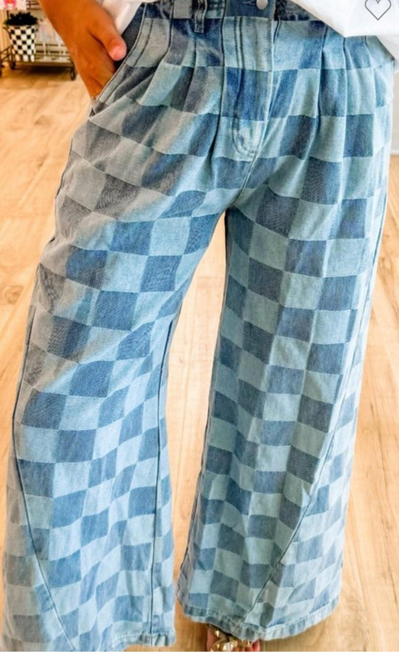 Checkered Wide Leg Jeans