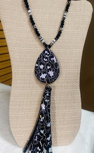 Silver and Black Necklace With Fringe