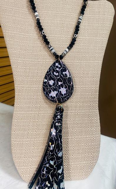 Silver and Black Necklace With Fringe
