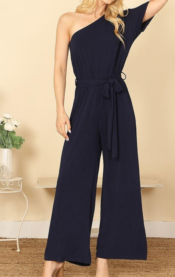 Navy One Shoulder Jumpsuit